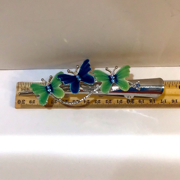 BIG blue & green Butterflies hair clip - Picture 2 of 4